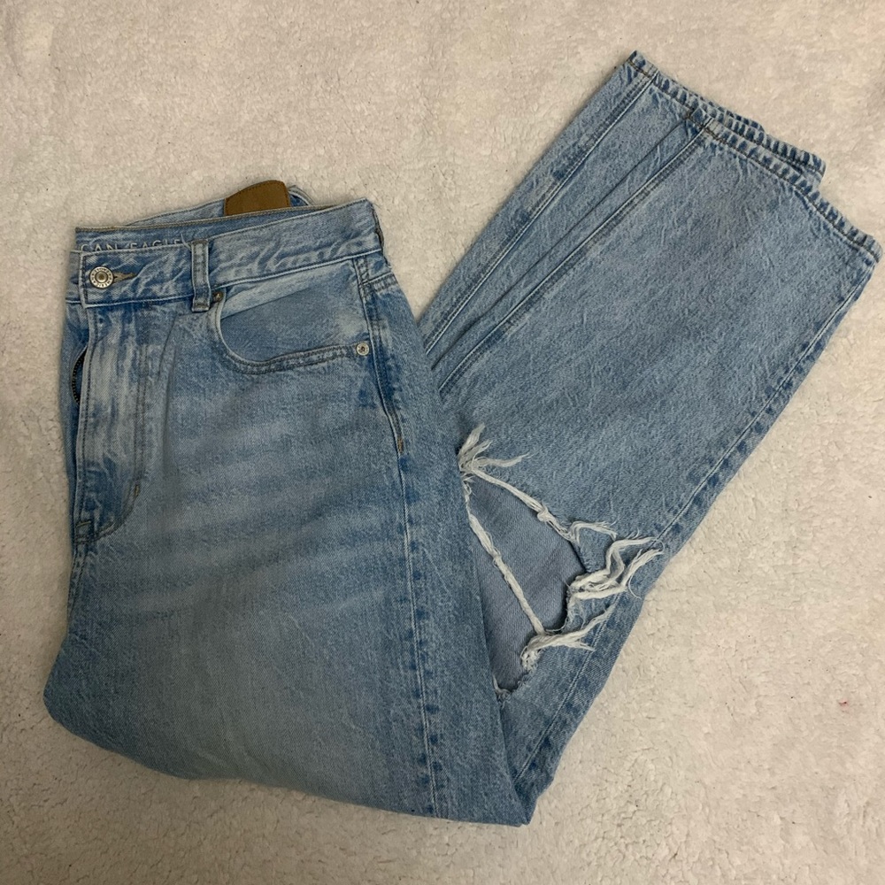 Light blue ripped mom jeans